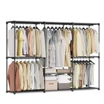 SONGMICS Clothes Wardrobe, Portable Closet, Open Storage Wardrobe, Clothes Garment Rack, 205 x 43 x 166 cm, 5 Hanging Rods and Shelves, for Bedroom, Living Room, Laundry Room, Ink Black RYG035B01