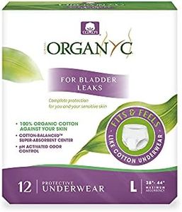 Organyc Bladder Control Underwear for Women - Organic Cotton Protective Underwear for Incontinence, Leak Protection, Odor Protection and Sensitive Skin, Large, 12 Count