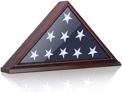 ARRAWIS Flag Display Case, Thick Bottom Edge Military Flag Box with High Transparent Glass Front, Solid Wood Wall Mounted Flag Case Shadow Box for 5'x9.5' American Veteran Burial Flag (Red)