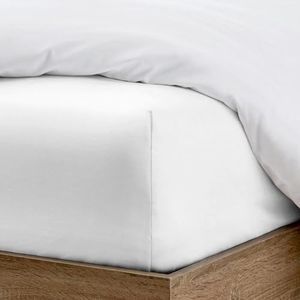 The Cotton Exchange Manchester 100% Cotton Double Fitted Sheet White, Percale Weave, Cool & Crisp, Lightweight & Breathable, Fitted Sheet Double Bed, 135 x 190 cm + 40cm Deep Pocket Double Bed Sheet