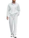 COOFANDY Track Suits Sports Suit Set For Men Two Piece Full Up Tracksuit Stand Collar Training Sweatsuits With Casual Jacket White M