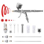 Airbrush Kit Dual-Action Trigger Air Brush Painting Set with 0.5mm Needles 5CC/7CC Paint Cup Spray Gun Kit with Adjustable Liquid Thickness Makeup, Nail, Model, Art Hobby