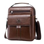 Vologle Mens Shoulder Bags Leather Crossbody Bag Messenger Bags for Man Satchel Fashion Briefcase Travel Handbag Adjustable Shoulder Strap (Brown)