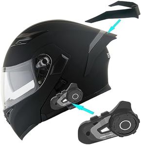 1Storm Motorcycle Modular Full Face Flip up Dual Visor Helmet + Spoiler Bundle with Freedconn Motorcycle Bluetooth Headset: HB89 Matt Black