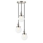 PathsOn Industrial Modern Vintage Loft Bar Edison Pendant Lights Fitting Chandelier Glass Globe Lampshade 3 Lights Hanging Light Fixture for Living Room Dining Room Bedroom (Brushed)