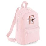 FunkyShirt Rose Gold Custom Initial and Personalised Name Kids Childrens School Backpack Bag Girls Cute Rucksack Bags Pretty Cursive Toddler Nursery Gym Sack (Light Pink)