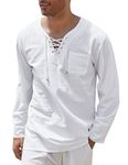 COOFANDY Men's Fashion T Shirt Cotton Tee Hippie Shirts V-Neck Long Sleeves Yoga Top for Men (4XL, White)