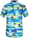 SSLR Men's Hawaiian Shirt with Coconut Tree Print Aloha Holiday (Medium, Blue)