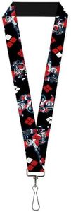 Buckle-Down Lanyard - Harley Quinn Shooting Poses/Diamonds Black/Red/White