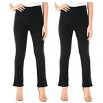 Missy Ladies Stretch Trousers Pack of 2 Bootleg Stretch Ribbed Trousers Black Size 8-26 (22, Black Long (32"))