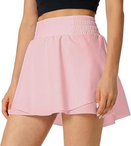 Rrosseyz Running Skorts Skirts for Women with Pockets Flowy Pleated Sport Athletic Skirt Shorts with Elastic Drawstring(Pink,S)