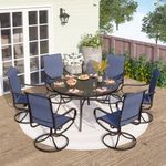 PHI VILLA 7 Piece Outdoor Patio Dining Set with 6 Swivel Dining Chairs & 1 Large Round Dining Table, Blue Textilene Mesh Fabric Chair and 54" Metal Table for All Weather