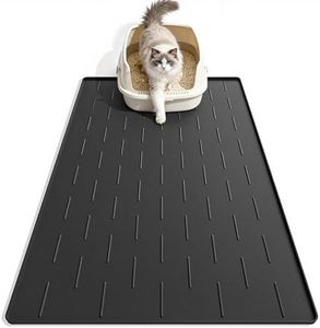 Pieviev Silicone Cat Litter Trapping Mat, 34''x22'' Large Cat Litter Mat, Easy to Clean & Soft on Kitty Paws, Waterproof Kitty Litter Pads for Indoor Cats, Black