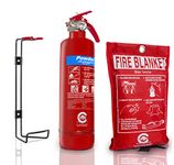 Premium FSS UK 1 KG ABC Dry Powder BSI KITEMARKED FIRE Extinguisher with CE Marked FIRE Blanket. Ideal for Homes Boats Kitchen Workplace Offices Cars Vans Warehouses GARAGES Hotels Restaurants