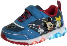 Josmo Mickey Mouse Light Up Sneakers - Kids Boys Character Sneaker Lightweight Athletic Breathable Running Tennis Shoes - Blue/Navy (Size 7 Toddler)