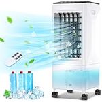 Mobile Air Conditioner, 3 in 1 Evaporative Air Cooler, Humidifier, Fan, 3 Wind Speeds, 5.5L Water Tank, 8M Remote Control, 1-7H Timer, Portable Cooler Fan with 3 Ice Boxes, for Home Office Dorm