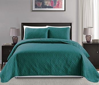 Mk Collection 3pc Full/Queen Over Size Diamond Bedspread Bed Cover Embossed Solid Turquoise New
