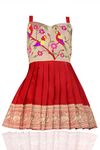 COMRATE South Indian Traditional Pattu Pavadai Tapeta Silk Red Frock Dress For Baby Girls - Lehenga Choli, Readymade