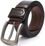 DOVAVA Mens Leather Belt Anti-scratched Buckle Soft Genuine Belts for Casual Jeans Dress (Dark Coffee 2001, 115CM(34'' - 38''))