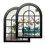 ZEXUIRU 2PCS Arched Window Wall Mirror,Rustic Farmhouse Accent Mirror, Wood Framed Entry Mirror for Living Room,Bathroom,Bedroom,Kitchen,15.7x11.8 Inches…