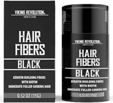 Viking Revolution Black Hair Fibers for Thinning Hair Men - Thick Fiber for Bald Spot Cover Up - Hair Building Fibers with Kerating and Biotin - Hair Fiber for Men for Thicker and Fuller Look (0.52oz)