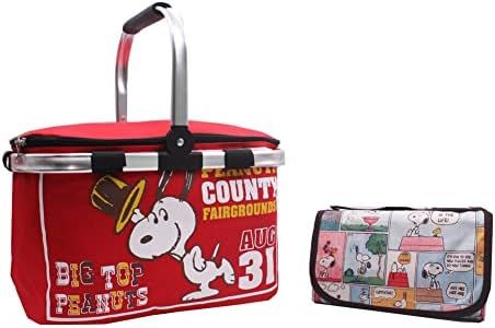 Finex Picnic Set - Foldable Picnic Basket + Reusable Blanket Mat for Camping Hiking Outdoor Concert Theme Park Travel Day Trip White Dog Red