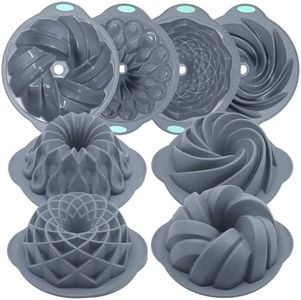 Tongjude 4 Pieces Silicone Fluted Cake Pans, 10/12 Cups Tube Baking Pan, Silicone Molds for Homemade Cake, Bread and Jello, Non-Stick, Grey