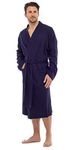 INSIGNIA Men's 100% Cotton Robe Dressing Gown, Soft Waffle Robe Wrap Loungewear (2XL, Navy)
