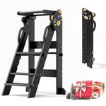 Helangel Foldable Toddler Tower,Learning Tower with Adjustable Height,Mothers' Helper Montessori Learning Step Ladder Durable and Safe Design for 18 Month-6Years 41 x 46.5 x 91.5cm Black