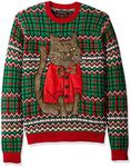 Blizzard Bay Men's Ugly Christmas Sweater Cat, Red/Green, X-Large