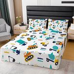 Full Size Excavator Bed Skirt,Cartoon Car Soft Pleated Bedskirt for Kids Boys Girls Bedroom,Tractor Easy Fit with 15 Inch Tailored Drop Bed Skirts