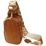 Vpoofree Sling Bag for Women Crossbody Chest Bag with Guitar Strap,PU Leather Small Boho Sling Purses for Ladies Travel Work Daily(Women Sling Bag for Brown)
