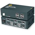 GREATHTEK KVM Switch 2 Monitors 2 Computers, KVM Switch Dual Monitor HDMI 4K@60Hz with 4 USB 2.0 Ports, 2 Port 2 Monitor KVM Switch with Button Switch, HDMI KVM Switch 2 USB Cable Included