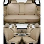 AURAFRESH PU Leather Car Seat Cover Universal Fit Premium Car Seat Cushion Protector Breathable Waterproof Interior Seat Protector for Comfortable Seat Cover (Beige, 7PC Front & Rear SEAT Full Set)