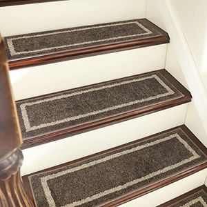 COSY HOMEER Soft Stair Treads 15pcs Non-Slip Carpet Mat 28inX9in Indoor Stair Runners for Wooden Steps,Stair Rugs for Kids and Dogs, 100% Polyester TPE Backing Brown,Square