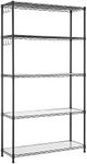 SONGMICS 5-Tier Storage Shelves, Wire Shelving Unit, Kitchen Metal Shelves, Storage Rack with Adjustable Shelves, Shelf Liners, 8 Hooks, for Garage, 11.8 x 35.4 x 63 Inches, Black ULGR095B01