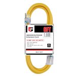 EP 6 ft Lighted Outdoor Extension Cord - 12/3 SJTW Heavy Duty Yellow Extension Cable with 3 Prong Grounded Plug - 15AMP Power Cord for Lawn, Garden, Appliances