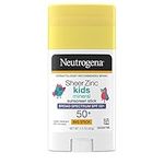 Neutrogena Sheer Zinc Oxide Kids Mineral Sunscreen Stick, Broad Spectrum SPF 50+ & UVA/UVB Protection & Water Resistant with Residue-Free, No-Mess Application, Oil- & Paraben-Free, oz