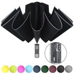 RUMBRELLA Large Reverse Umbrella, Black Upside Down Inverted Folding Umbrellas for Rain, 50 Inch Travel Umbrella with Safety Reflective Strip