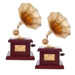 La Grace Brass Antique Handcrafted Gramophone Showpiece, Musical Miniature Dummy, Desktop, Room, Table, Figurine, Living Room Decoration, Bedroom (Pack of 2)