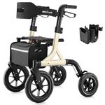 MAXWALK Walkers for Seniors, Rollator Walker with Seat, 12" Big Rubber Wheels All Terrain Rollator Walker with Backrest, Built-in Cable, Cup Holder, Foldable and Height Adjustment for Seniors, Gold