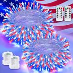 JMEXSUSS 2 Pack Red White and Blue Lights Outdoor, 33ft 100 LED 4th of July Lights Battery Operated, 8 Modes Patriotic Decorations Lights for Indoor Outside Independence Day American Flag Holiday