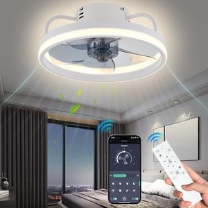 Eznaobo Ventilateurs de plafond 33/50 cm avec éclairage et télécommande, 6 vitesses, variateur d'intensité, application intelligente, éclairage silencieux et moderne pour salon,chambre (Blanc, 50cm)