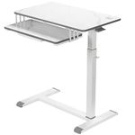 ETHU Workstation Table with Wheels, Small Office Table, Writing Desk with Drawer, Hospital Bed Table, Overbed Table, Adjustable Overbed Bedside Rolling Laptop Table(White