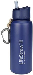 LifeStraw Go Stainless Steel Water Filter Bottle with 2-Stage Integrated Filter Straw, Double Wall Vacuum Insulated, for Hiking, Backpacking, and Travel, 24oz, Blue