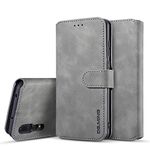 UEEBAI PU Leather Case for Huawei P20 Pro, Vintage Retro Premium Wallet Flip Cover TPU Inner Shell [Card Slots] [Magnetic Closure] Stand Function Folio Shockproof Full Protection - Grey