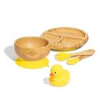 WEGOWOOD® Baby Weaning Set with Duck | Bamboo Plate, Bowl, Fork & Spoon for Toddler Led Feeding | Baby Suction Plates for Weaning from 6 Months | Baby Easy Feeding Set - Weaning Set | Baby Bowls