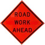 Xpose Safety 36" x 36" Reflective Roll-Up Traffic Sign (Road Work Ahead), MUTCD Compliant, Fluorescent Orange Temporary Road Work Sign, Class 5 Reflective Construction Safety Sign