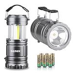 GEMEK 2 x LED Camping Lantern Battery Powered Flashlights Portable 2-in-1 Collapsible COB Lantern Lights for Camping, Car, Shop, Attic, Garage, 6 AA Batteries Included (Gray)