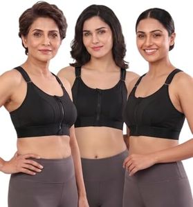 Fabluk Women High Impact Front-Zip Sports Bra Fitness Criss Cross Back with Adjustable Velcro Strap at Band and Shoulder for Gym, Yoga & Workout - Size: M-4XL (in, Alpha, M, Regular, Black)